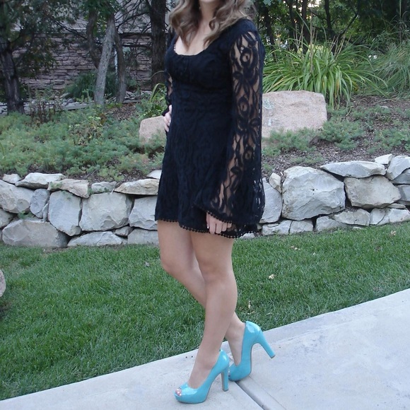 Urban Outfitters Staring at Stars Black Lace Long-Sleeve Skater Dress - Picture 2 of 7